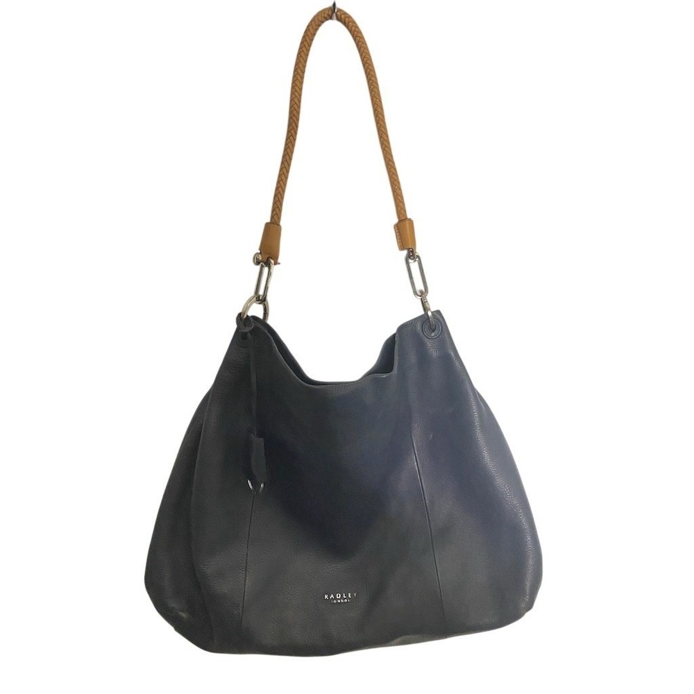 Radley London Hobo Shoulder Bag Womens Black Tan Braided Strap Silver
